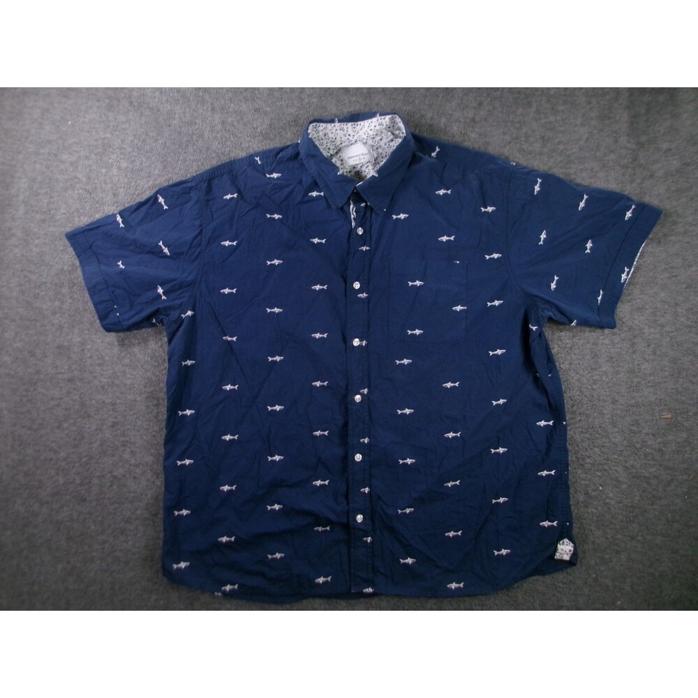 Paper Denim Cloth Shirt Men 3X Blue Hawaiian Aloha Shark Print Tropical Button